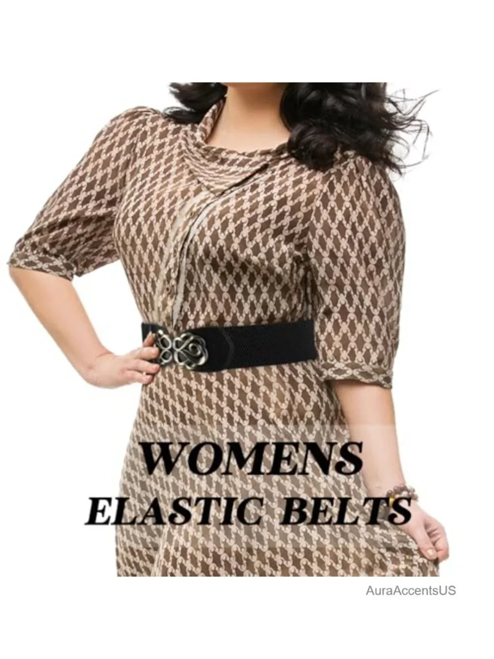 4 Stretchy Plus Size Waist Belts with Elastic Band Faux Leather Metal Buckle